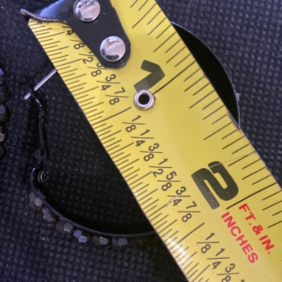 Black Metal Hoop pierced Earrings with attached beads - Picture 5 of 5